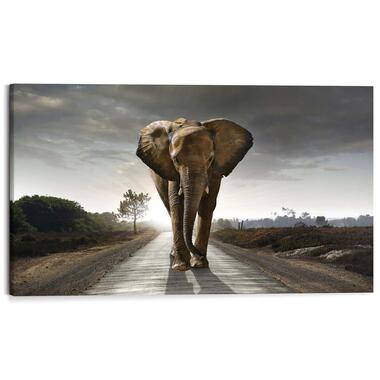 Schilderij Wandelende olifant 70x118 cm Bruin Hout product