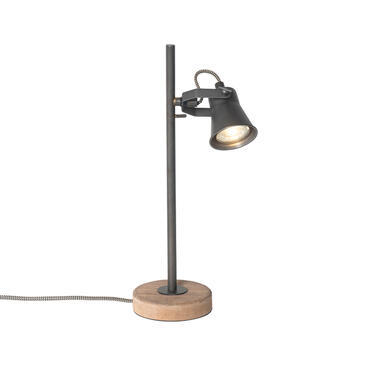 QAZQA Landelijke tafellamp zwart met hout - Jelle product