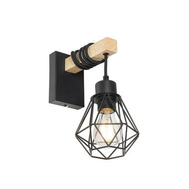 QAZQA Landelijke wandlamp zwart met hout - Chon product