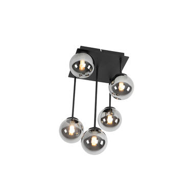 QAZQA Moderne plafondlamp zwart 5-lichts met smoke glas - Athens product