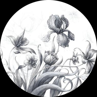 Sanders & Sanders zelfklevende behangcirkel - bloemen - zwart wit - Ø 70 cm product