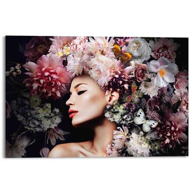 Glasschilderij Vrouw met bloemenhoed 80x120 cm Roze Acryl product