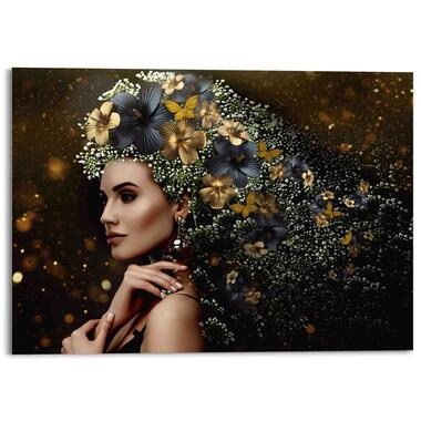 Glasschilderij Elegante vrouw 100x140 cm Goudkleurig Plexiglas product