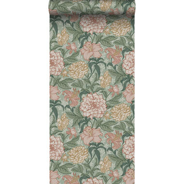 ESTAhome behang - vintage bloemen - groen en oudroze - 0,53 x 10,05 m - 139378 product