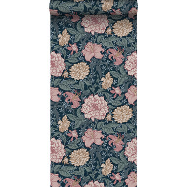 ESTAhome behang - vintage bloemen - blauw en oudroze - 0,53 x 10,05 m - 139382 product