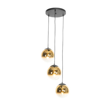 QAZQA Art deco hanglamp zwart met goud glas rond 3-lichts - pallon product