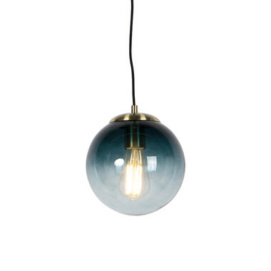QAZQA Art deco hanglamp messing met oceaanblauw glas 20 cm - Pallon product