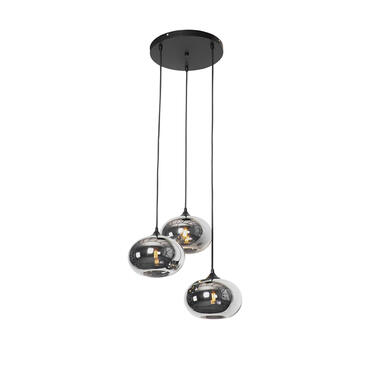 QAZQA Art Deco hanglamp zwart 3-lichts met smoke glas - Busa product
