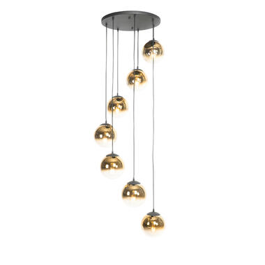 QAZQA Art deco hanglamp zwart met goud glas 7-lichts - pallon product