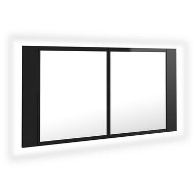 vidaXL Badkamerkast met spiegel en LED 90x12x45 cm hoogglans zwart product