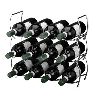 Wijnrek - zilverkleurig - 3-delig - stapelbaar - voor 12 flessen product