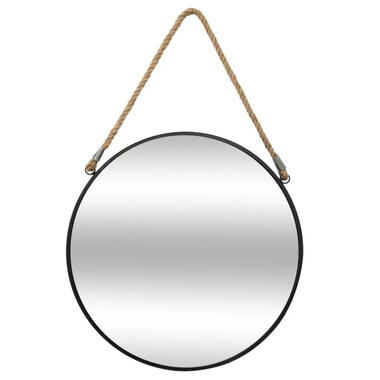 Atmosphera Spiegel/wandspiegel - rond - Dia 55 cm - metaal/glas - zwart - met op product