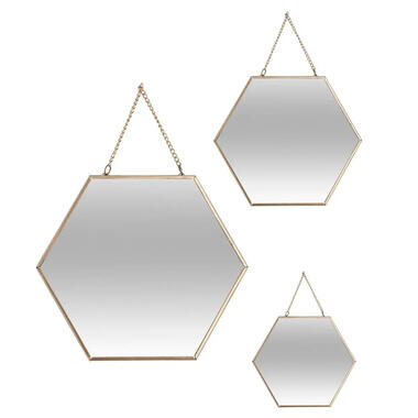 Wandspiegels - Goud - Hexagon - Met ophangketting - Set van 3 product