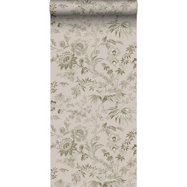 ESTAhome behang - vintage bloemen - oudroze en olijfgroen - 0.53 x 10.05 m product