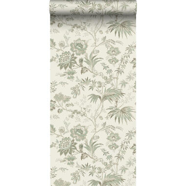 ESTAhome behang - vintage bloemen - crème en vergrijsd groen - 0.53 x 10.05 m product