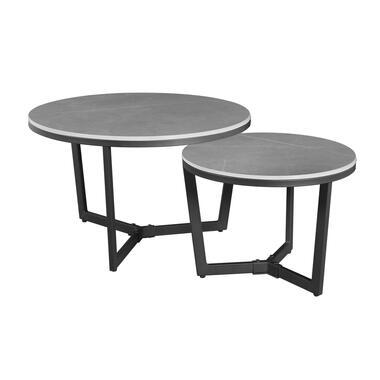 Industriële salontafel set van 2 Brady marmerlook antraciet Sintered stone product