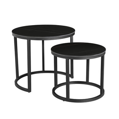 Industriële salontafel set van 2 Paige marmerlook zwart Metaal Zwart product