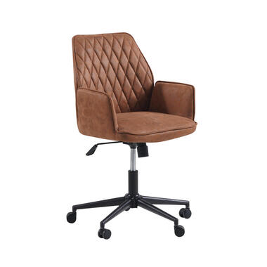 Industriële draaibare bureaustoel Novan cognac - 52x57x87 cm - Stof - Bruin product
