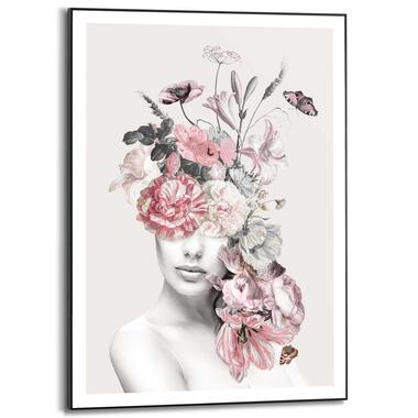 Schilderij Bloemenvrouw 70x50 cm Roze Hout product