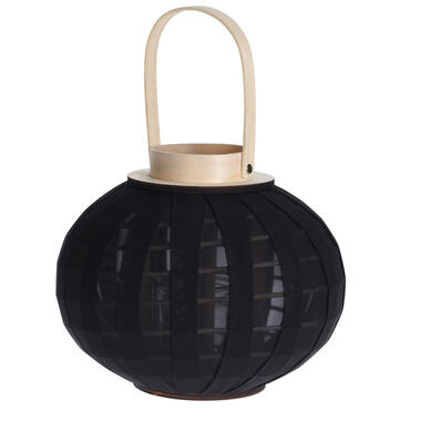 H&S Collection Lantaarn - hout met stof - zwart - 21 cm product