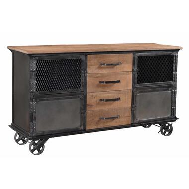 Industriële dressoir kast Bryce - 40x153x80 cm - Mangohout - Bruin product