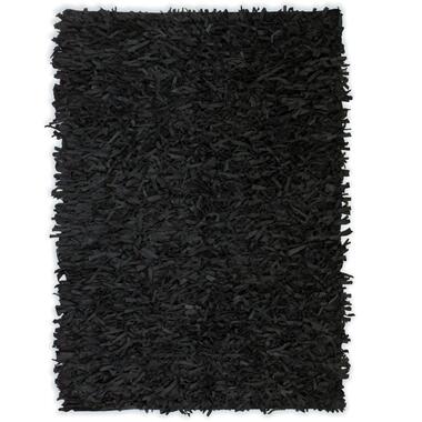 vidaXL Tapijt shaggy hoogpolig 120x170 cm echt leer zwart product