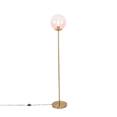 QAZQA Art deco vloerlamp messing met roze glas - Pallon product