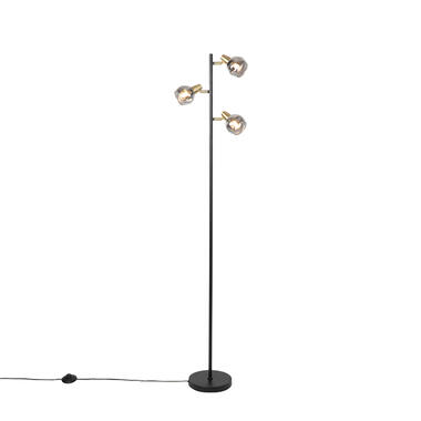 QAZQA Art deco vloerlamp zwart en goud met smoke glas 3-lichts - Vidro product