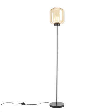 QAZQA Design vloerlamp zwart met amber glas - Qara product
