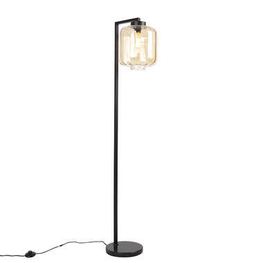 QAZQA Design vloerlamp zwart met amber glas - Qara Down product