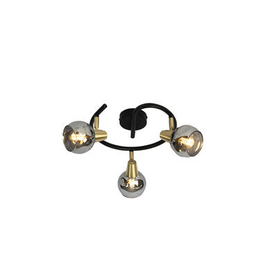 QAZQA Plafondlamp zwart 44,5 cm met smoke glas 3-lichts - Vidro product