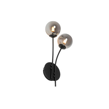 QAZQA Moderne wandlamp zwart 2-lichts met smoke glas - Athens product