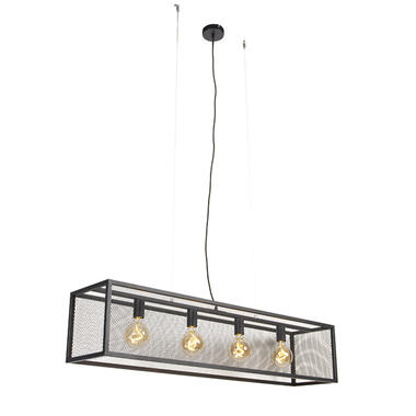QAZQA IndustriÃ«le hanglamp zwart 118 cm 4-lichts - Cage Mesh product