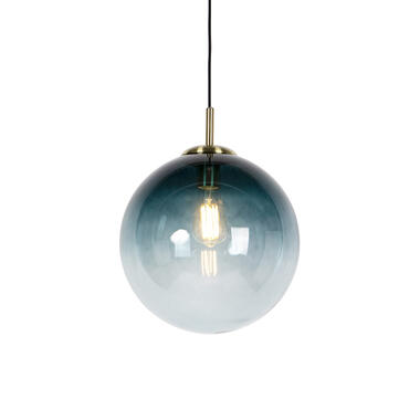 QAZQA Art Deco hanglamp messing met oceaanblauw glas 33 cm - Pallon product