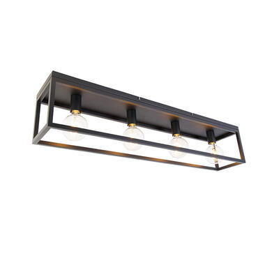 QAZQA IndustriÃ«le plafondlamp zwart 99,5 cm 4-lichts - Cage product