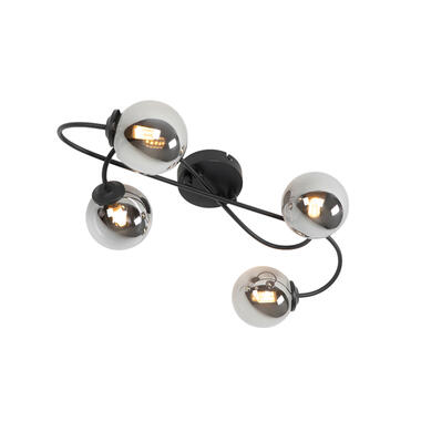 QAZQA Moderne plafondlamp zwart 4-lichts met smoke glas - Athens product