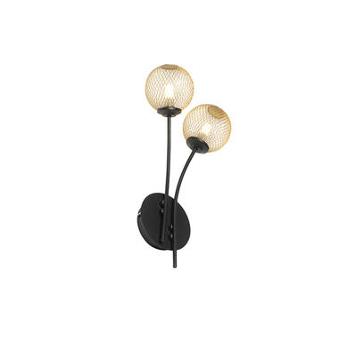 QAZQA Moderne wandlamp zwart met goud 2-lichts - Athens Wire product