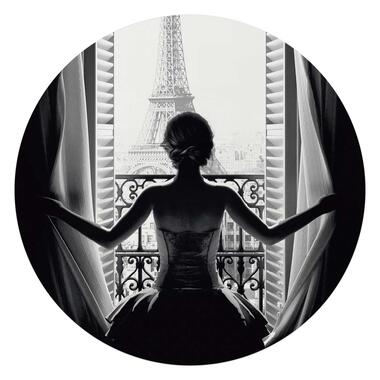 Glasschilderij Vrouw in Parijs Ø 70 cm Zwart-Wit Acryl product