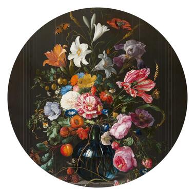 Glasschilderij Stilleven met bloemen op vaas Ø 70 cm Bont Acryl product