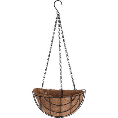 Metalen hanging basket / plantenbak halfrond zwart met ketting 31 cm product