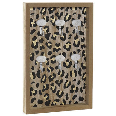 Items Sleutelkastje - luipaard print - hout - 6 haakjes - 20 x 30 cm product