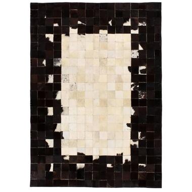 vidaXL Vloerkleed vierkant patchwork 80x150 cm echt leer zwart/wit product