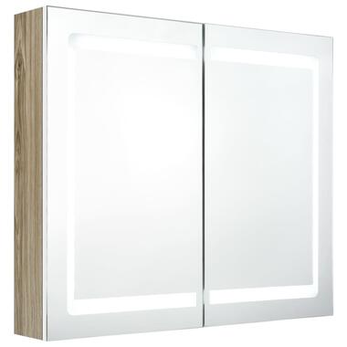 vidaXL Badkamerkast met spiegel en LED 80x12x68 cm wit en eikenkleurig product