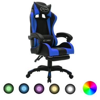 vidaXL Racestoel met RGB LED-verlichting kunstleer blauw en zwart product