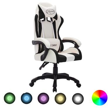 vidaXL Racestoel met RGB LED-verlichting kunstleer wit en zwart product