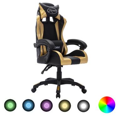 vidaXL Racestoel met RGB LED-verlichting kunstleer goudkleurig en zwart product