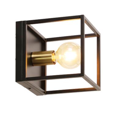 Wandlamp Industrieel Coen zwart goud - 18x18x20 cm - Metaal - Zwart product