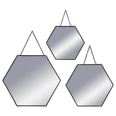 Atmosphera Wandspiegel set - 3 st - hexagon - zwart - metaal product