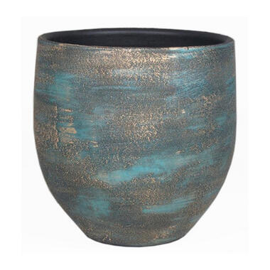 Floran Plantenpot - blauw / goud - keramiek - 14 cm product