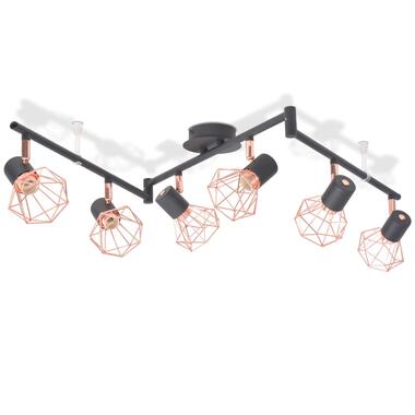 vidaXL Plafondlamp met 6 spotlights E14 zwart en koper product